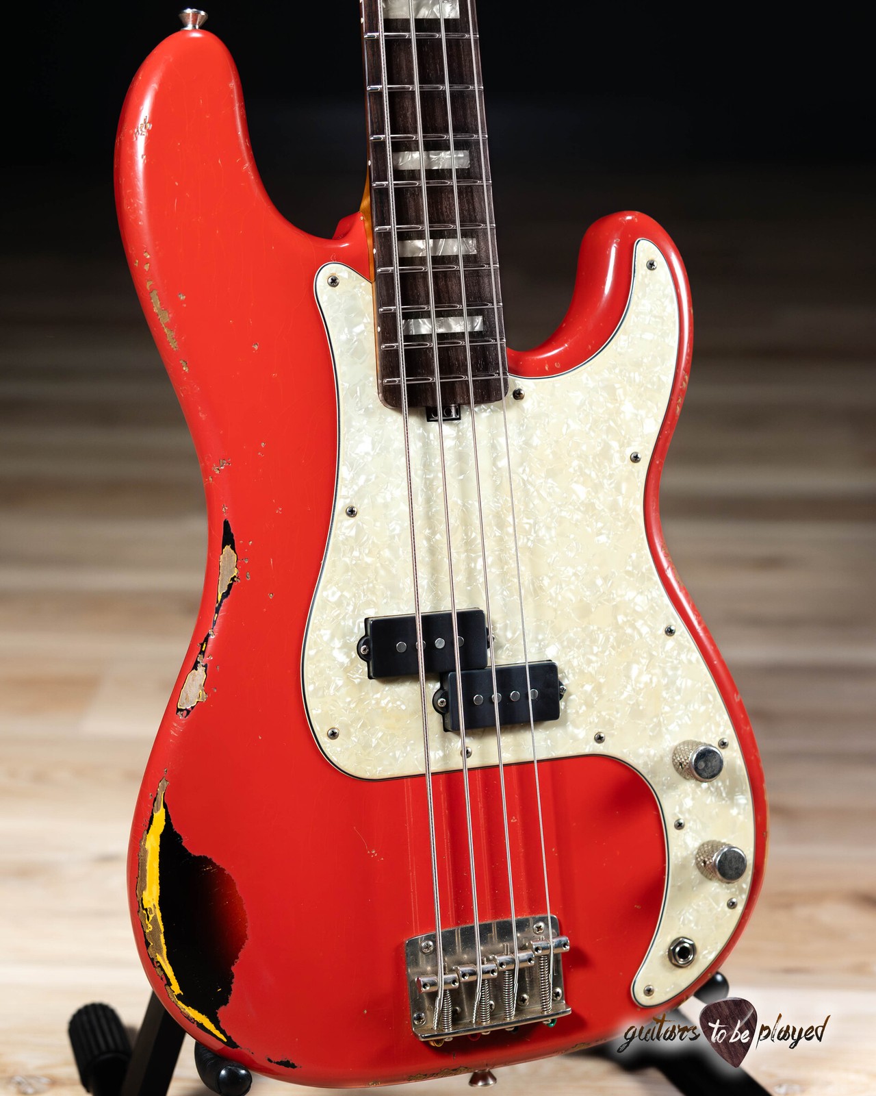 Shabat Panther P-Bass w/ Roasted Flame Maple & Rosewood – Fiesta Red over 3TSB