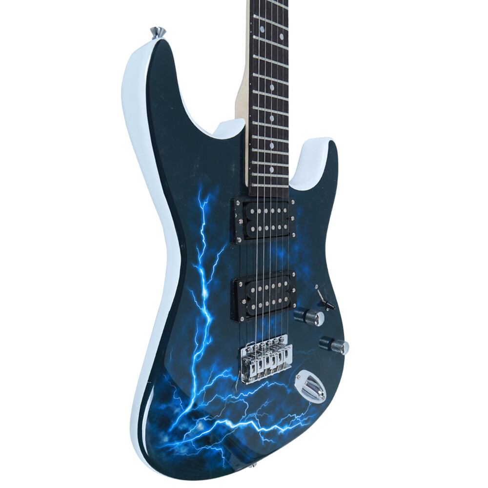 Blue Lightning Style Electric Guitar 6-Strings w/Power Cord/Strap/Bag/Plectrums