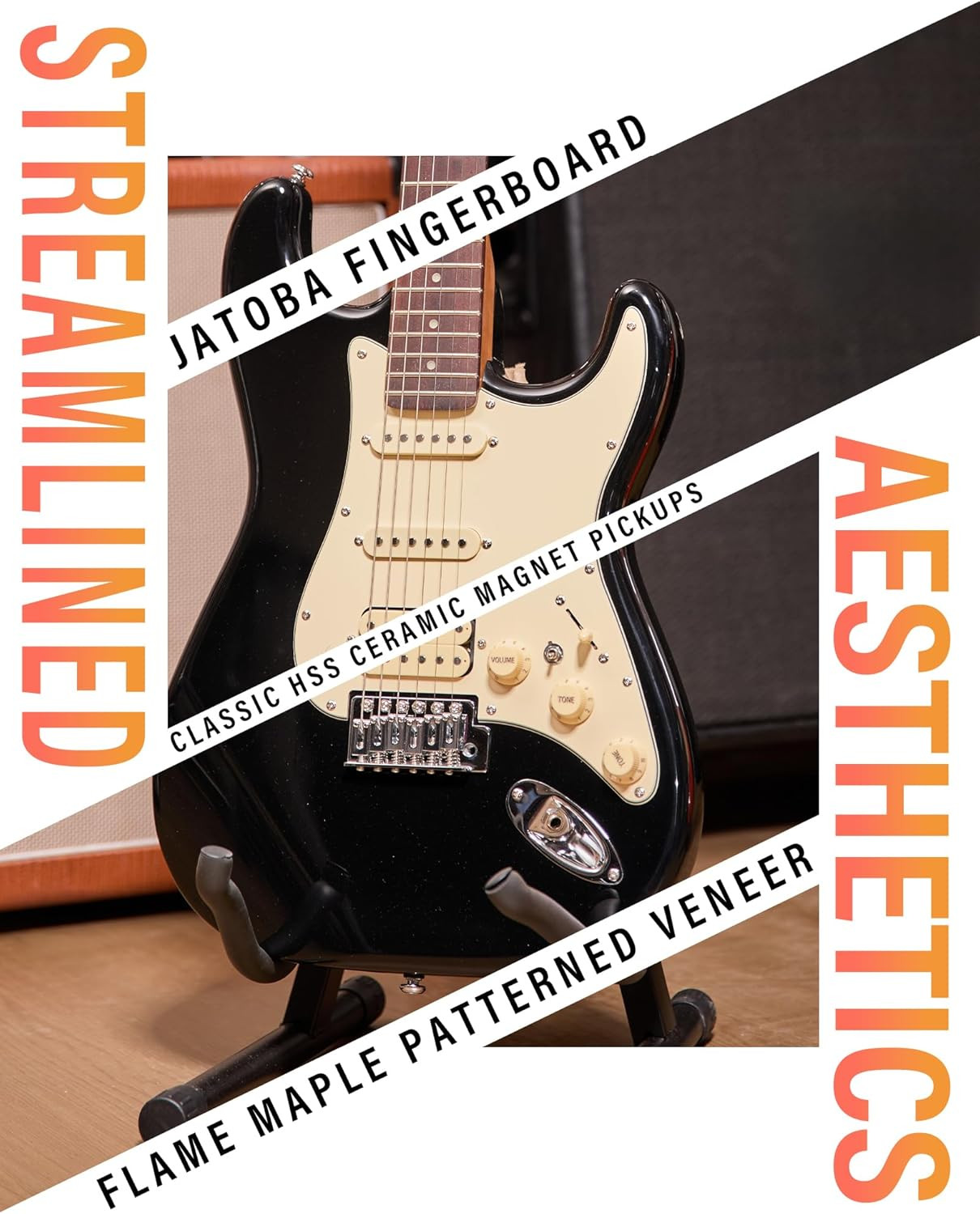 Stryde Electric Guitar with Coil-Split: Roasted Maple Neck, Flame Maple Graphic