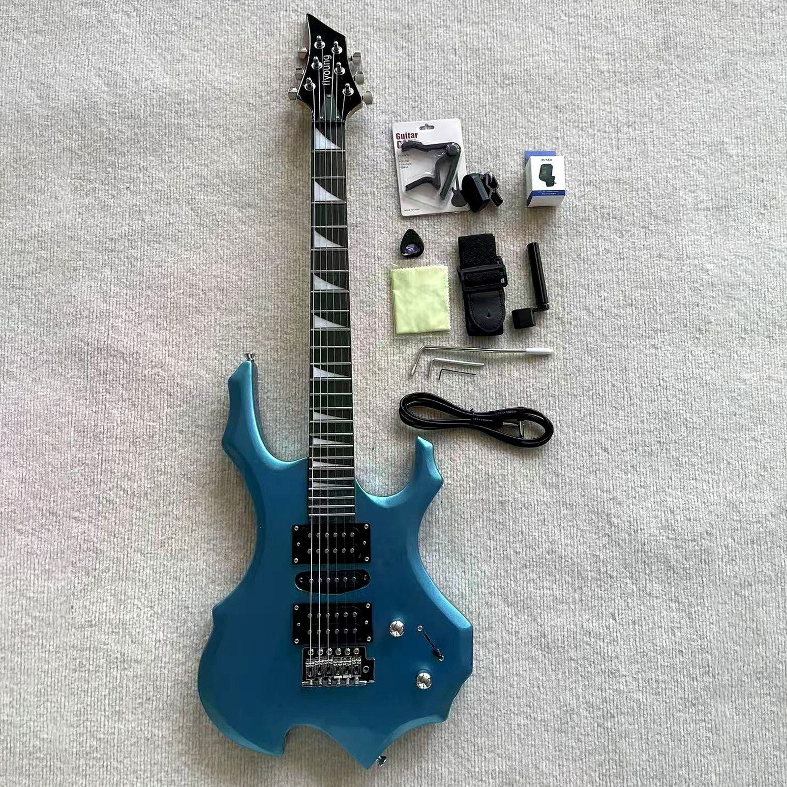Flame Metal Blue Electric Guitar HSH Pickup Single Tremolo