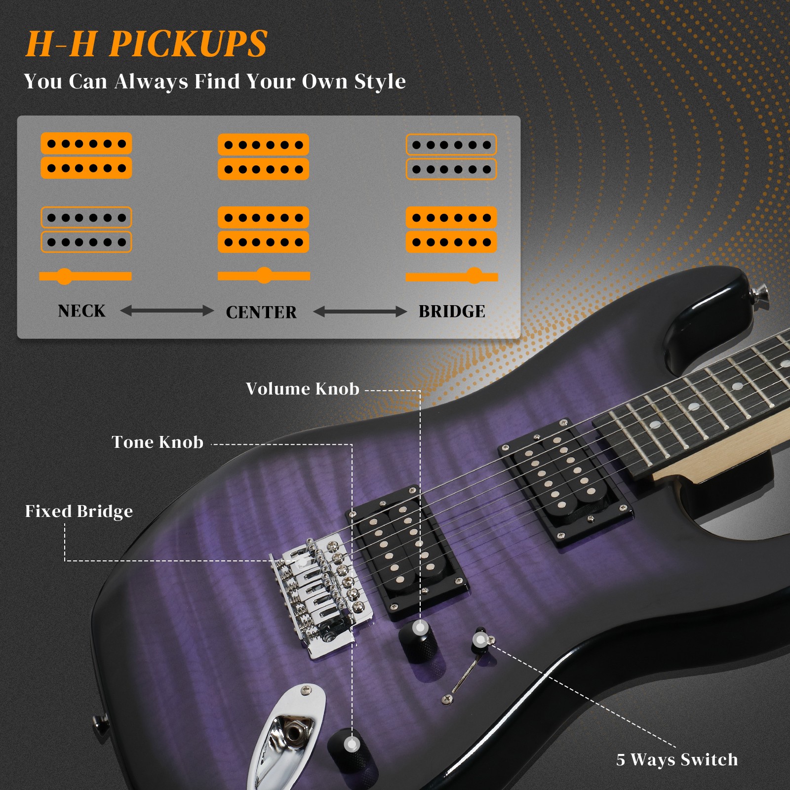 Ktaxon KST Stylish Basswood Tiger Stripe Electric Guitar Kit with 20W AMP & Bag