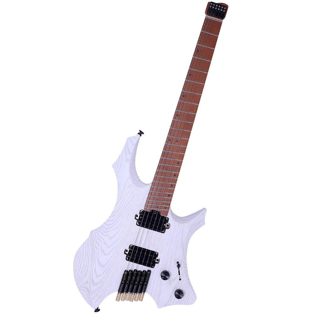 White Headless Electric Guitar Jumbo Stainless Steel Frets Roast Maple Ash Body