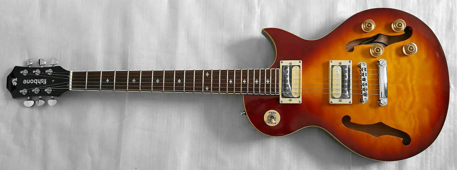 Fishbone Blues Man F35-LP-FH Spalted Maple Tobacco F Holes Semi Hollow-body