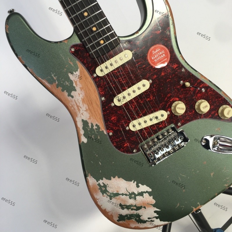 no logo electric guitar aged Dark green tremolo bridge SSS pickups fast delivery