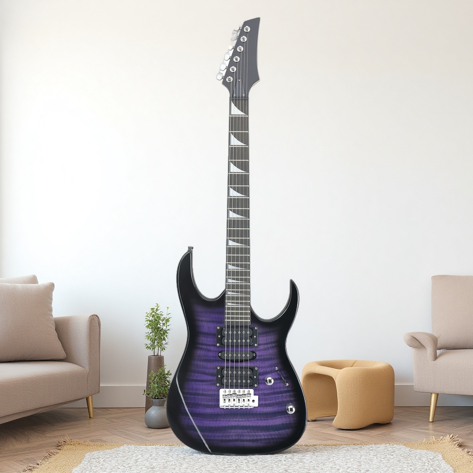 39″ Beginner Super Strat-Style Electric Guitar-Full Size HSH Amp Tremolo Purple
