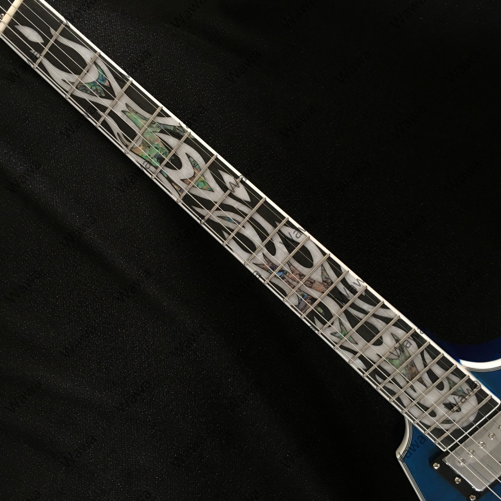 Abalone Vine Inlays V Electric Guitar Chrome Binding HH Pickups TOM Bridge