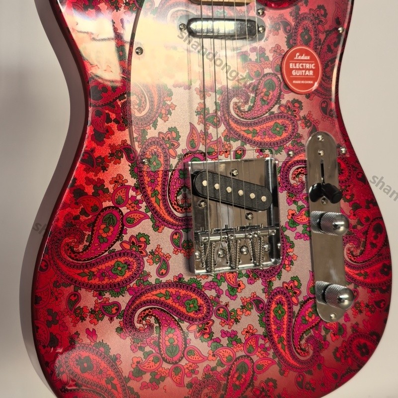 Solid Body Electric Guitar Stainless Rounded Fret Bone Nut Red Paisley Chrome