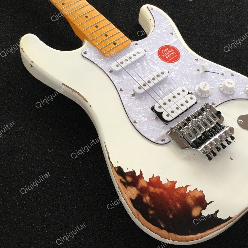 Heavy Aged White Solid Body Electric Guitar Stainless Rounded Fret aFR Bridge