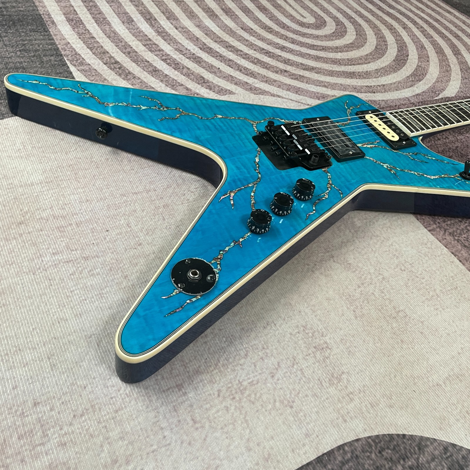 Blue Dime Electric Guitar Washbun HH W/floyd Lightning Body Abalone Inlay F/S
