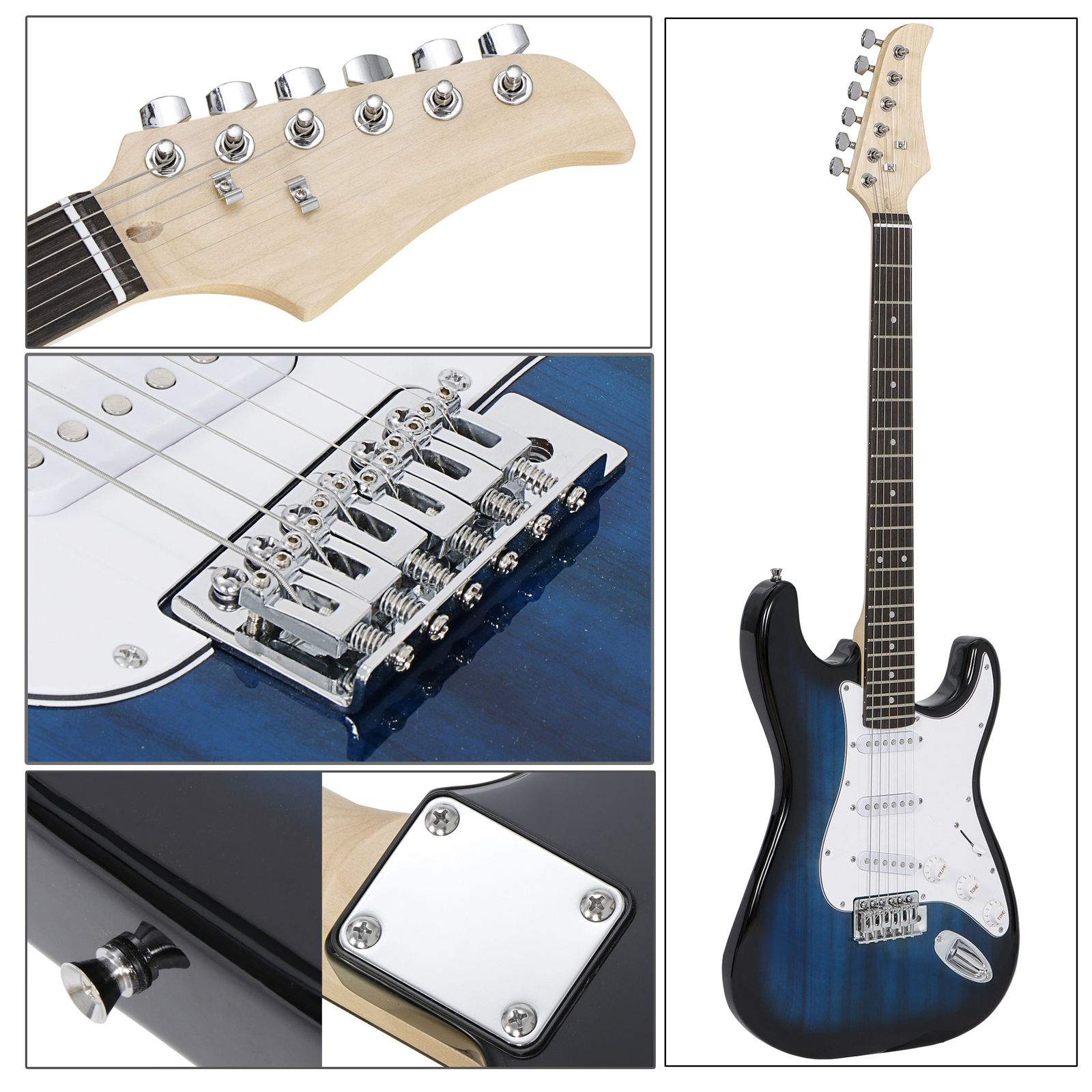 Electric Guitar Full Size Blue with Amp Case and Accessories Pack Beginner