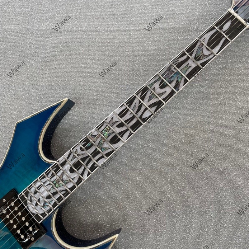 Unbranded Solid Electric Guitar Rounded fret Edge Blue Flamed Maple Hard Rock