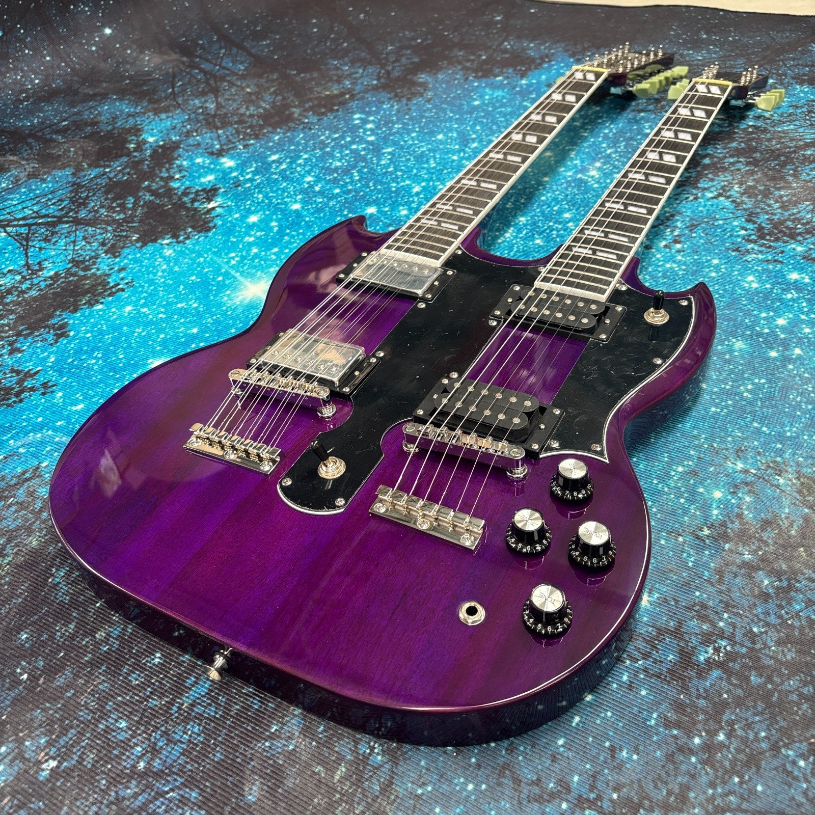 Rare Purple Double neck SG Electric Guitar 12+6s Chrome Hardware Free Ship