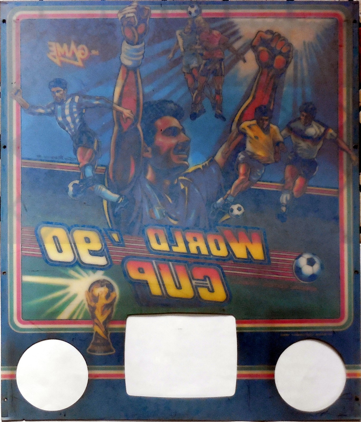 VINTAGE GLASS REAR PLASTIC PINBALL GAMES PLASTIC WORLD CUP 90 SOCCER 1980s ITALY