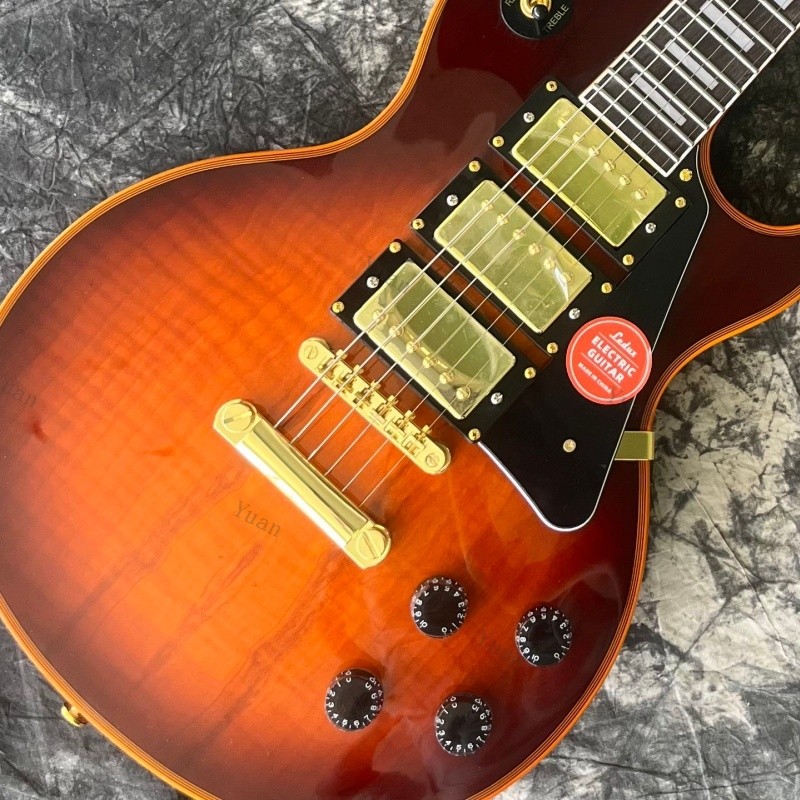 Spalted Maple Top Electric Guitar Tabacco Sunburst HHH Pickups Black Back T-O-M