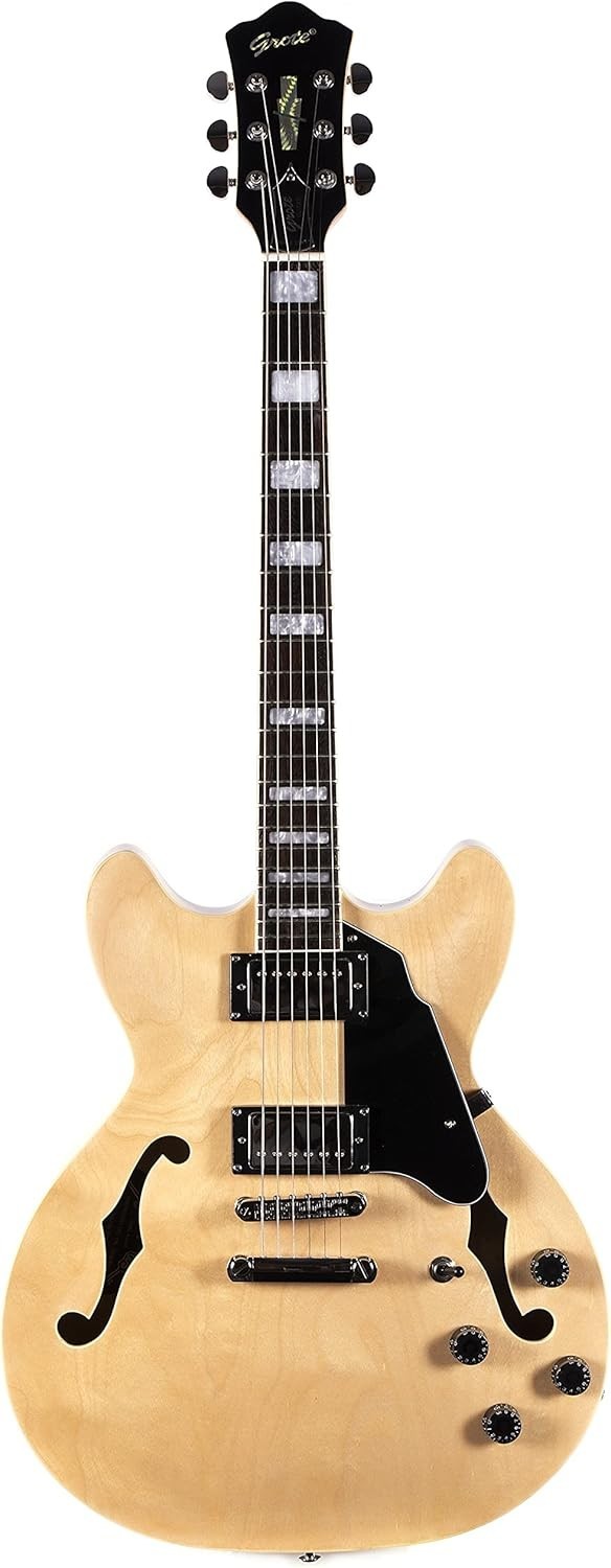 Semi-Hollow Electric Guitar with 24.75″ Scale | Stainless Steel Frets in Natural