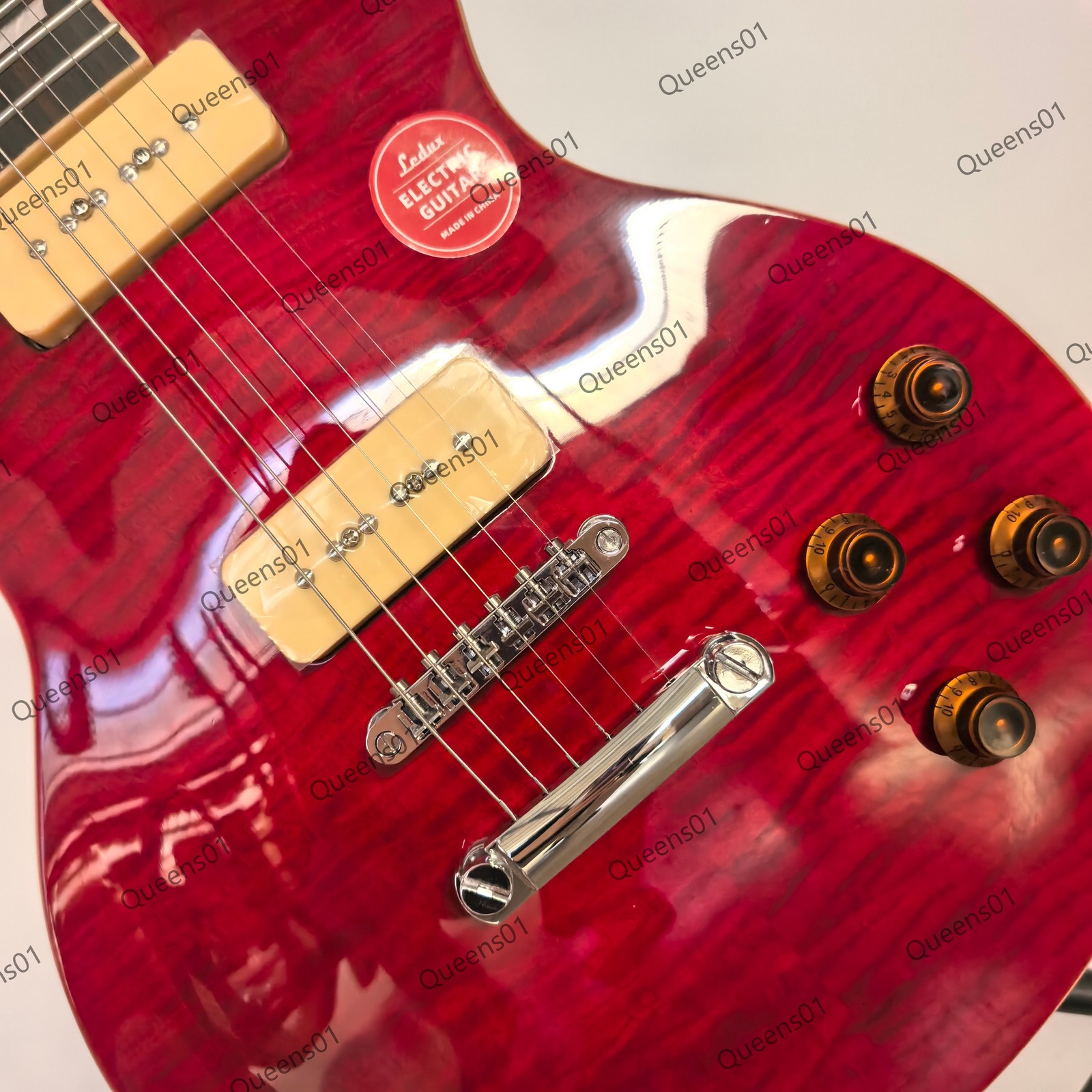 Electric Guitar Flame Maple Top Veneer Bone Nut 2 P90 Pickups Solid Body Red