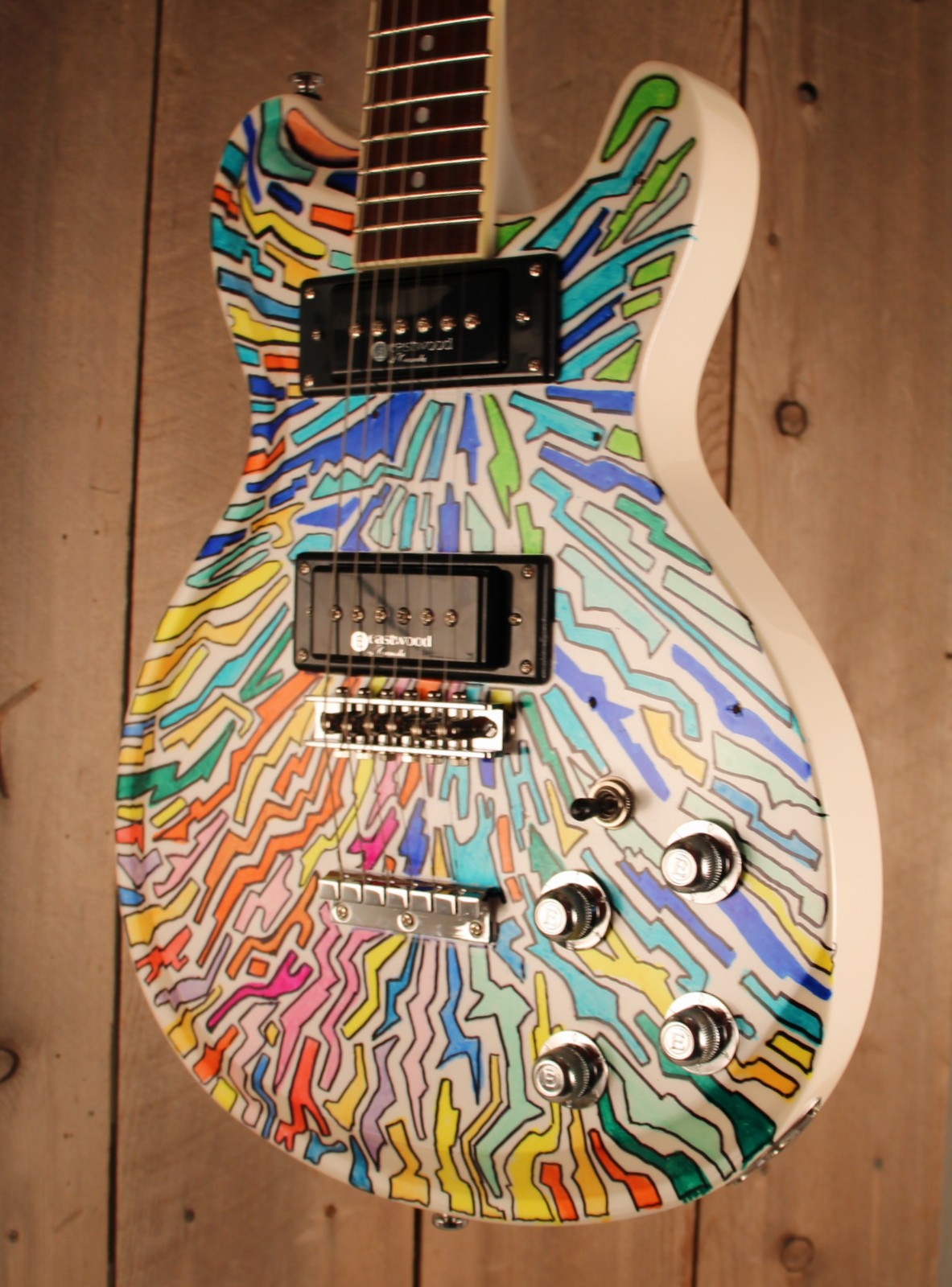 Eastwood Sidejack Bluesbender Custom art guitar – Mosrite Tribute -w/Hardcase #3