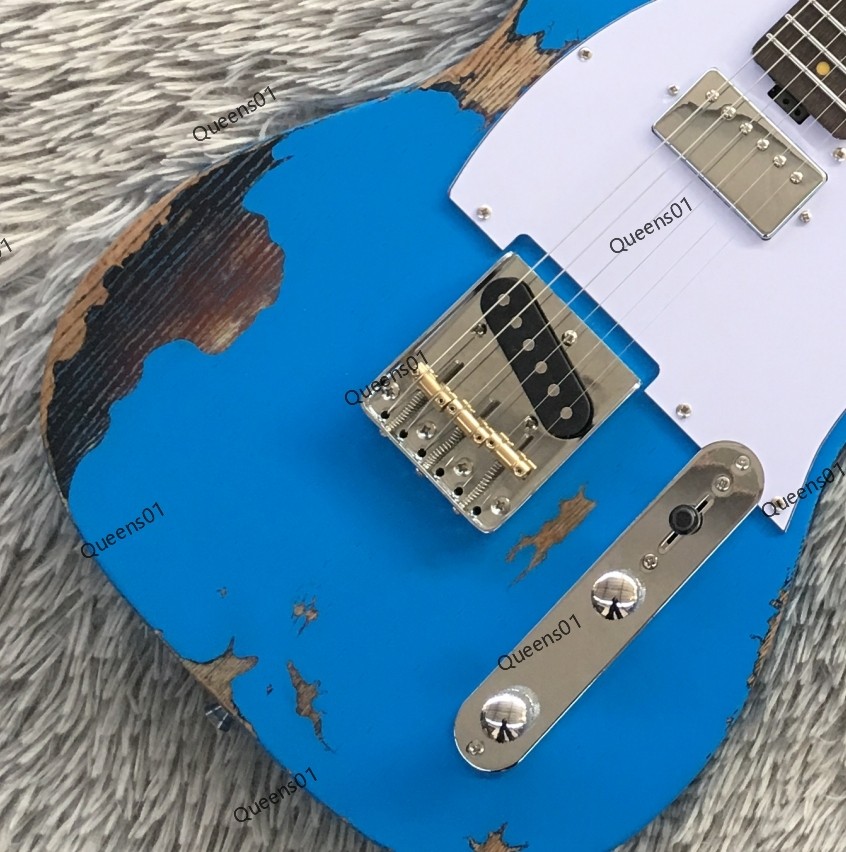 Vintage Aged Electric Guitar Ash Body Chrome Hardware 6 Strings Sky Blue