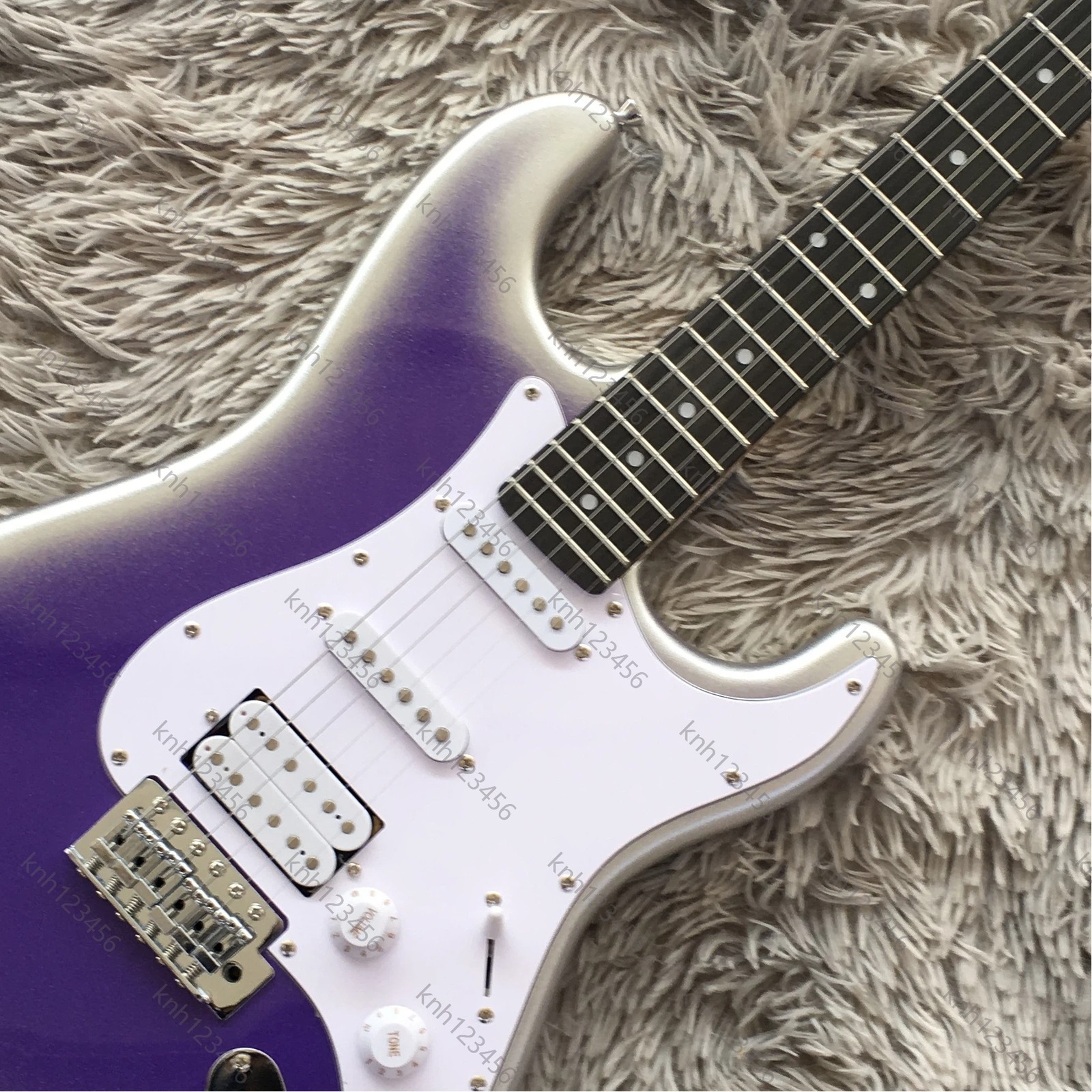 Double Cutaway Electric Guitar Purple Silver Gradient SSH Pickups Single Tremolo