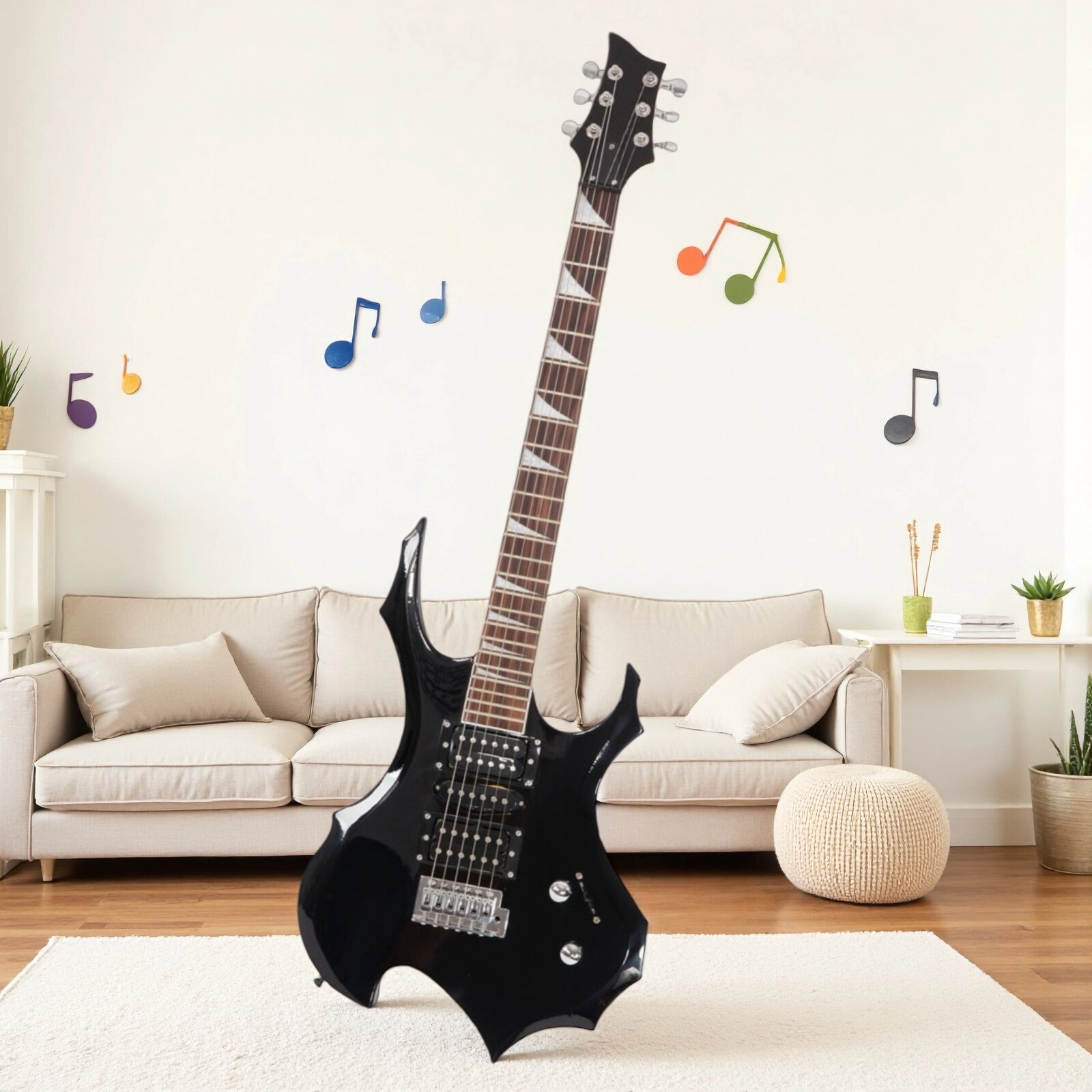 Modern Black Single Tremolo H-S-H Pickups Electric Guitar Set With Amplifier