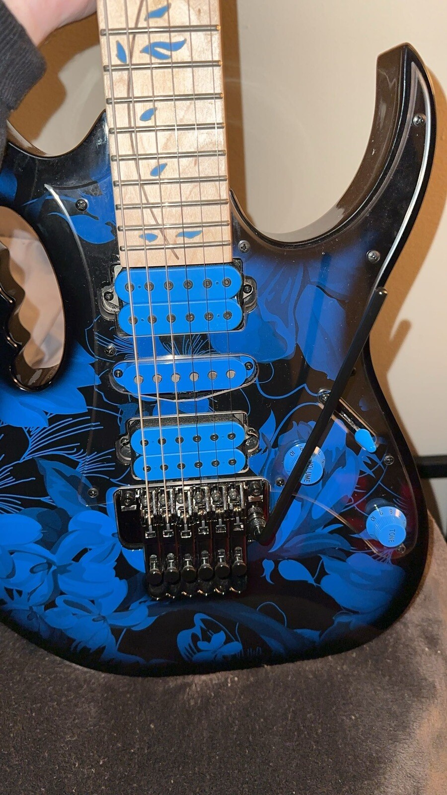 Blue Ibanez JEM77PBFP 6. Lightly Used, Set Up, New Strings, Smoke Free Home.
