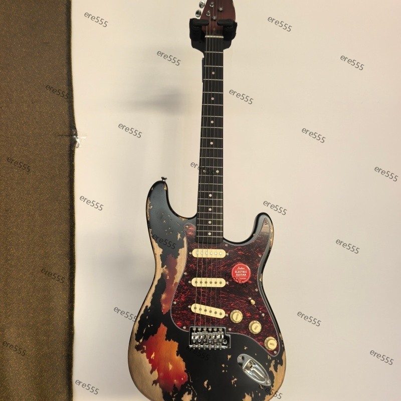 S-T Solid Electric Guitar aged Stainless Rounded Fret Edge Black no LOGO