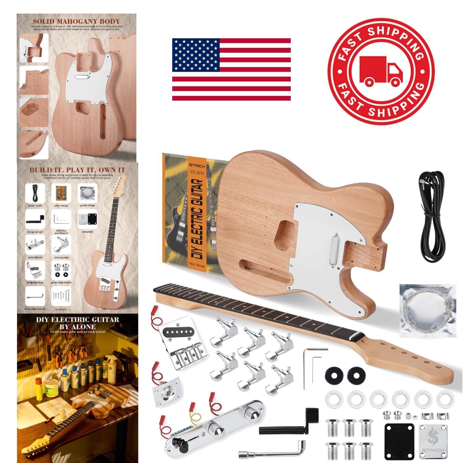 Easy to Build Electric Guitar Kit TL Style with Maple Neck and Durable Hardware