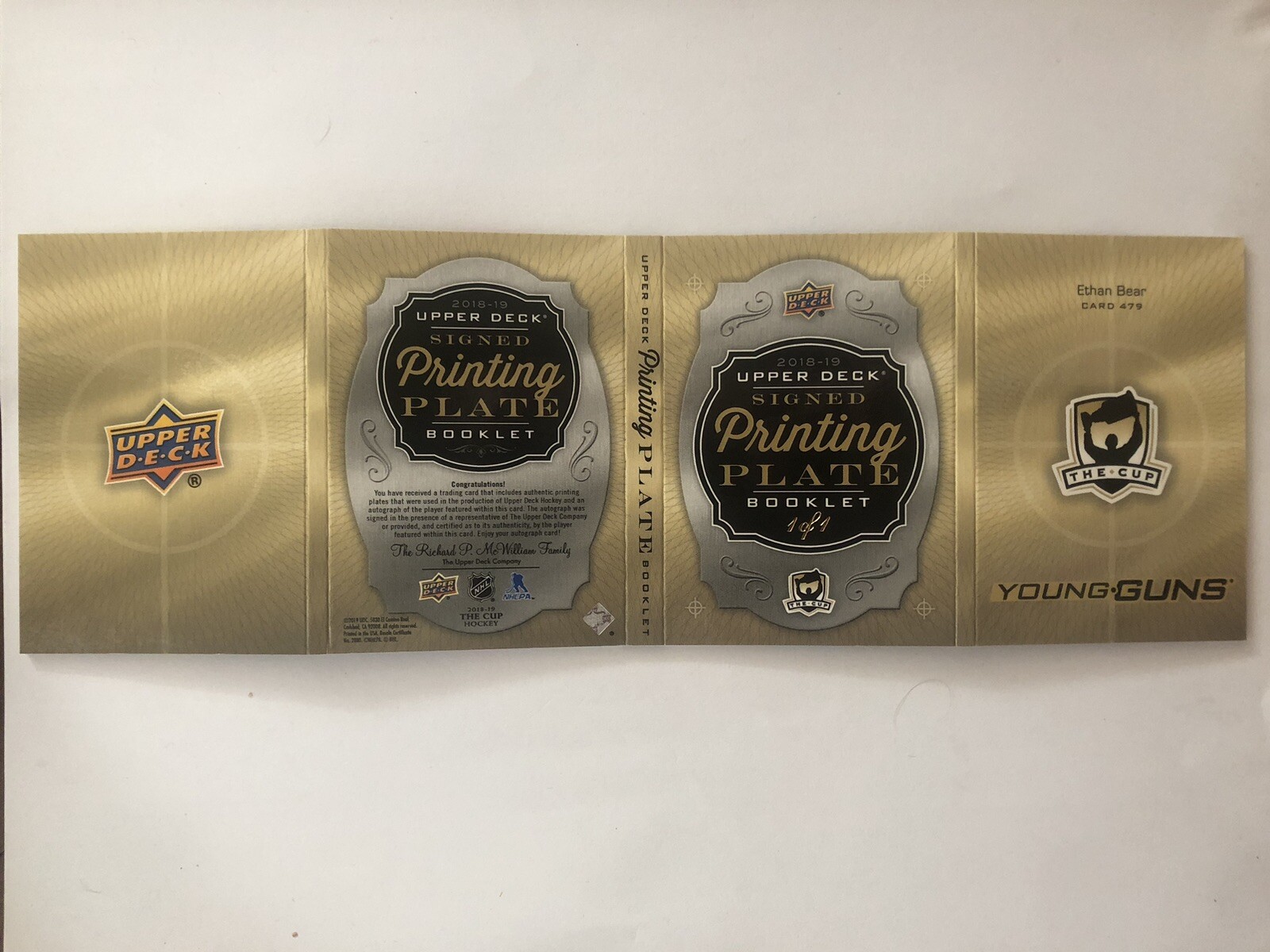 18-19 The Cup – Ethan Bear Young Guns Printing Plate Booklet Auto 1/1