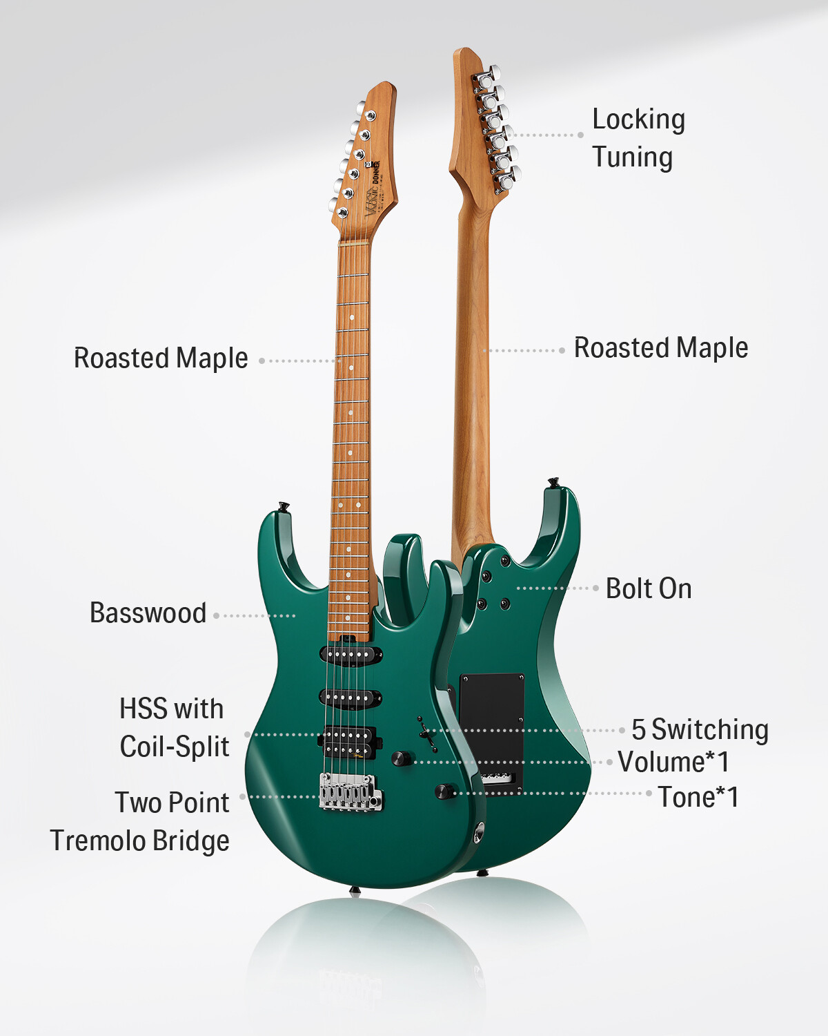 Donner DST-700 Electric Guitar Glossy Gold Coil Split Tremelo Bridge HSS Pickup