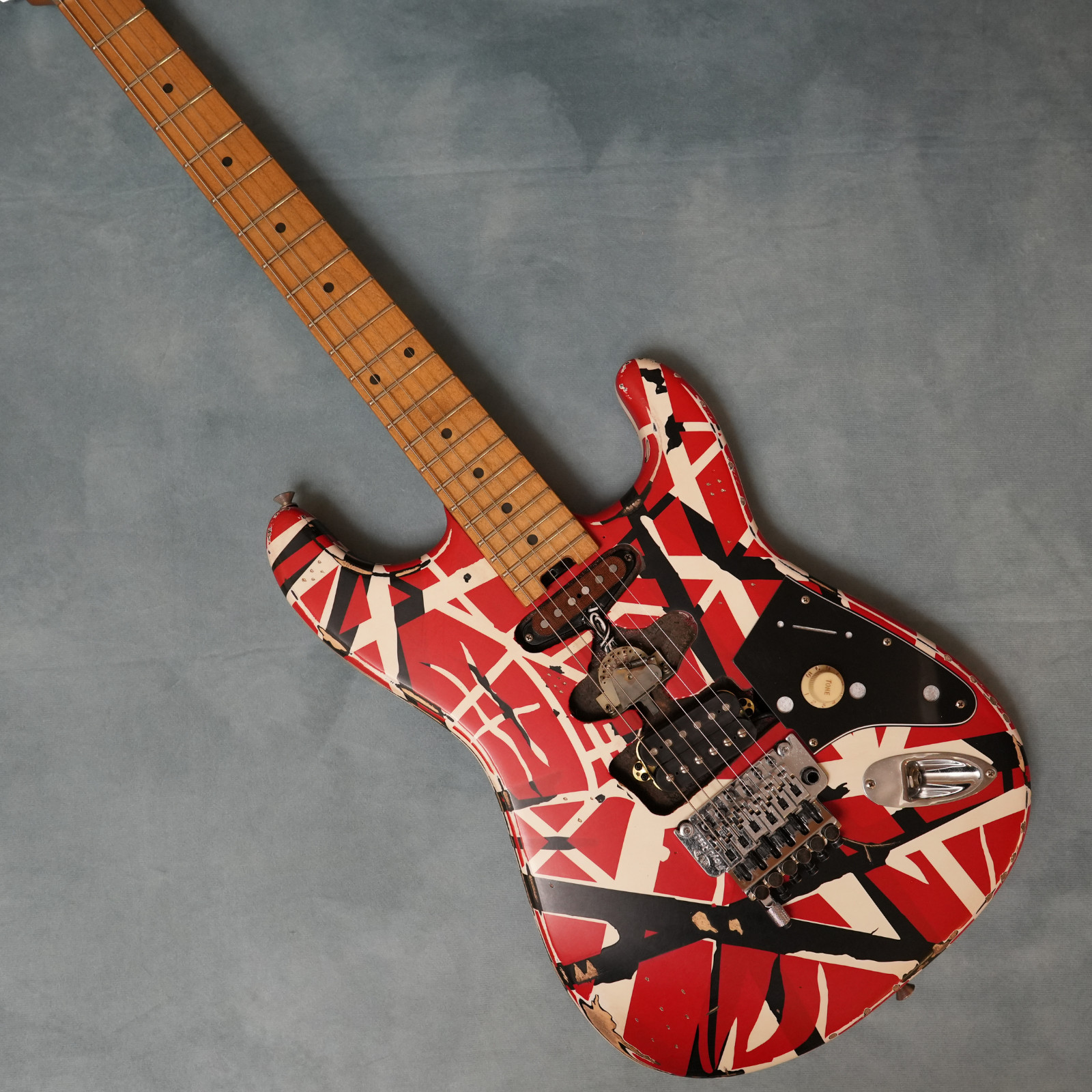 EVH Striped Series Frankenstein Frankie Red with Black Stripes Relic Guitar