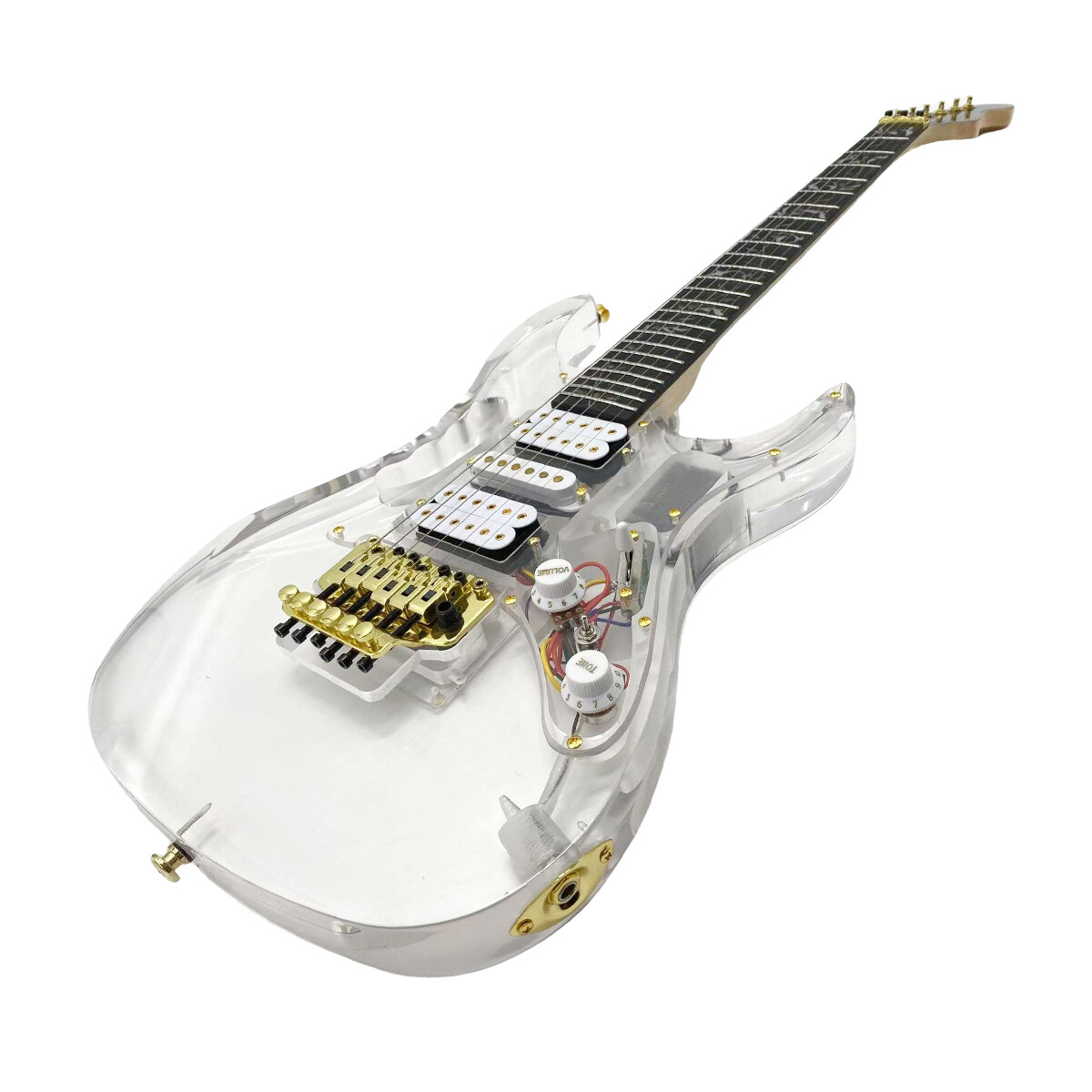 Electric Guitar Maple Acrylic Body Crystal Guitar Blue LED Light Transparent