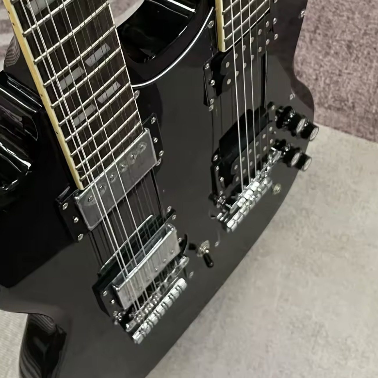 Black Double Neck SG Electric Guitar 12+6String Glossy – Free Shipping