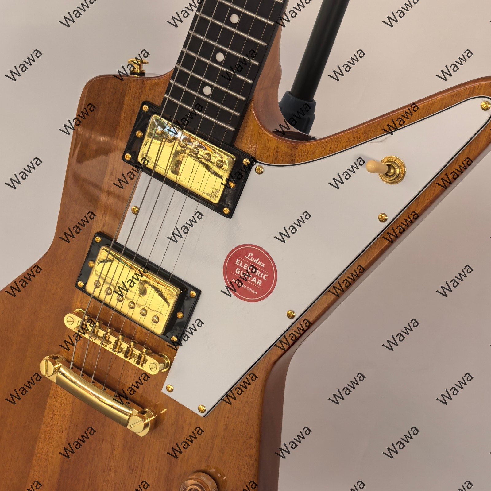 High-end Dual Humbuckers Electric Guitar Natural Mahogany Finish Gold Hardware