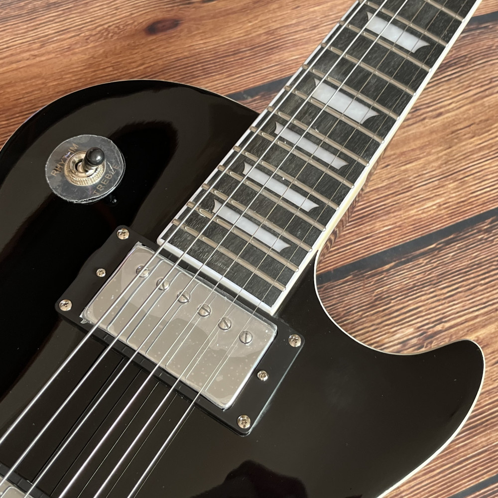 6 strings Black electric guitar Stainless Frets chrome hardware free shipping