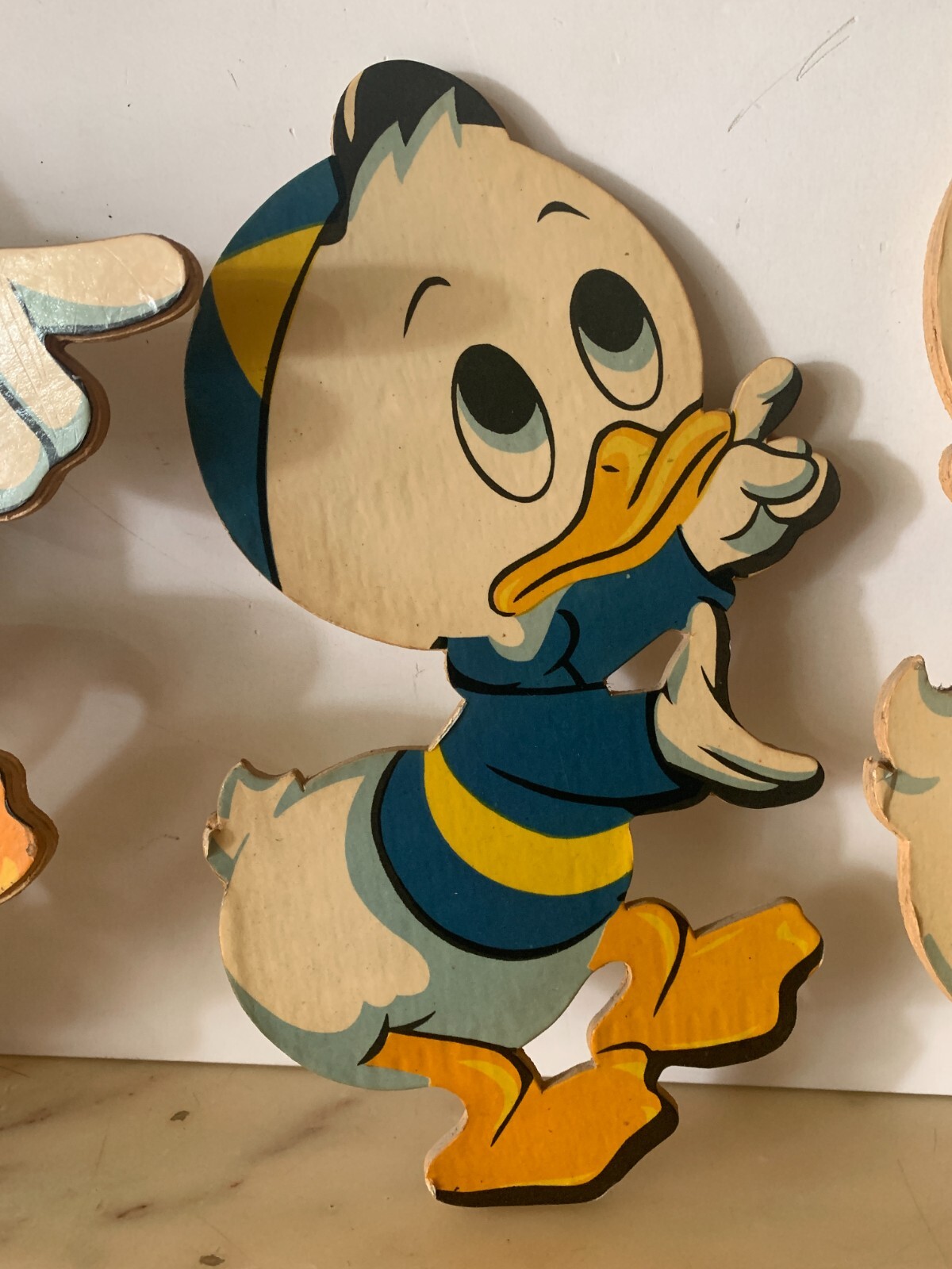 VINTAGE LARGE FIGURE WOOD set WALT DISNEY DONALD DUCK HUEY DEWEY LOUIE 1960s