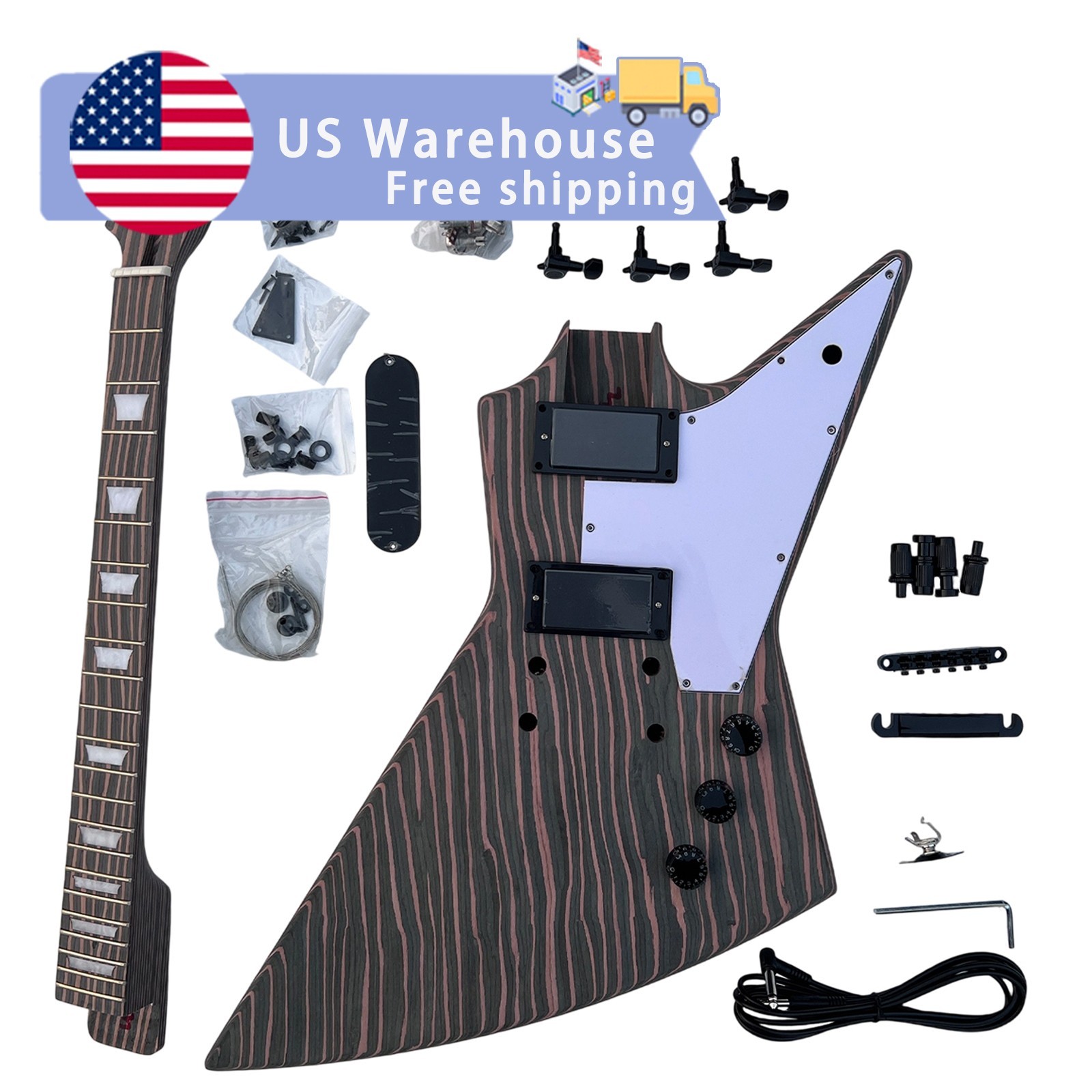 Free Ship DIY Electric Guitar Kits Humbucker Zebrawood Set Neck Bone Nuts