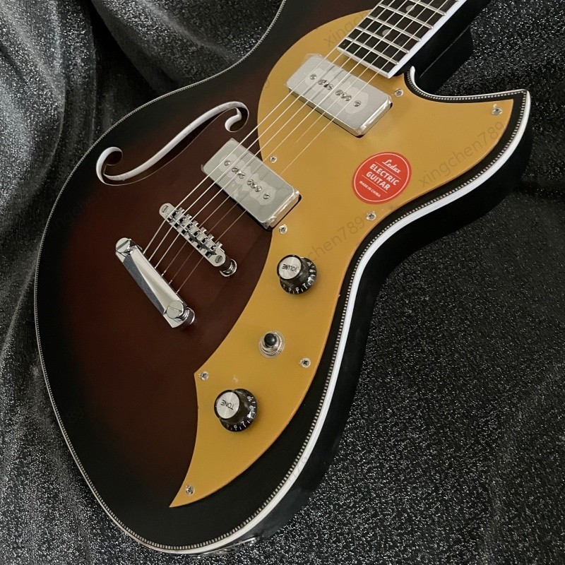 Vintage Sunburst Semi Hollow Electric Guitar Stainless Rounded Fret Edge Rock