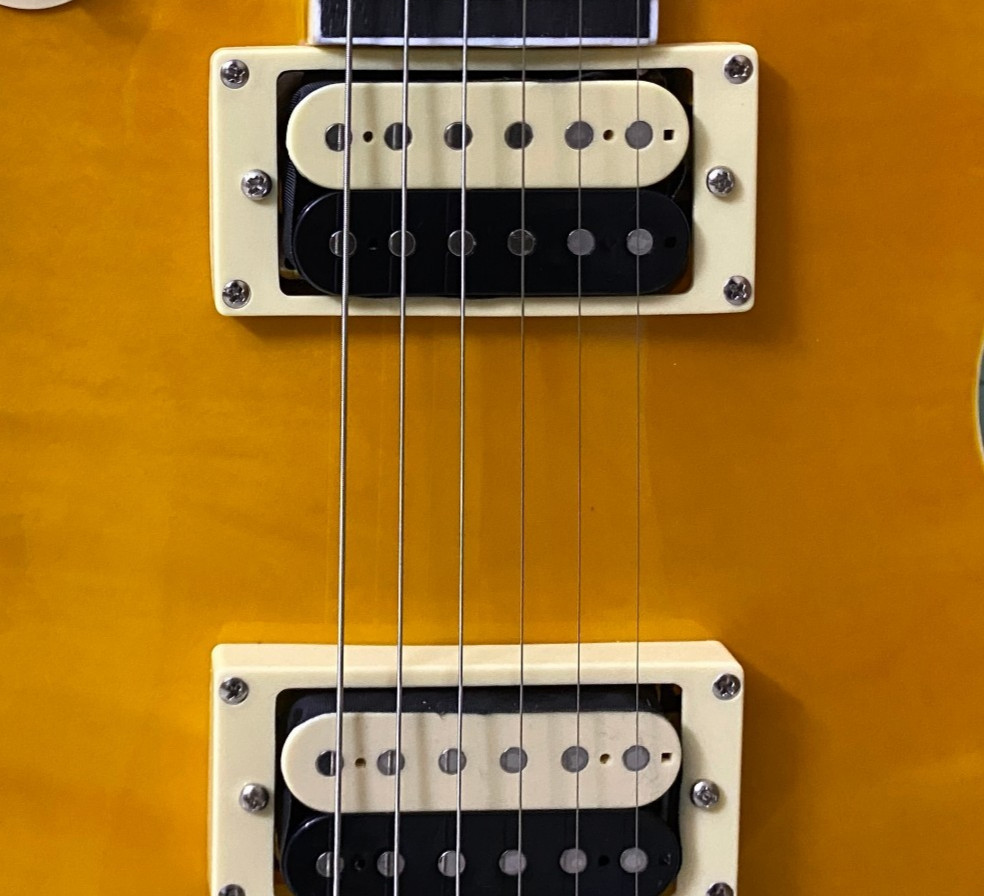 Solid Mahogany Electric Guitar Gloss Lemon Burst Flame Maple Top Zebra pickup