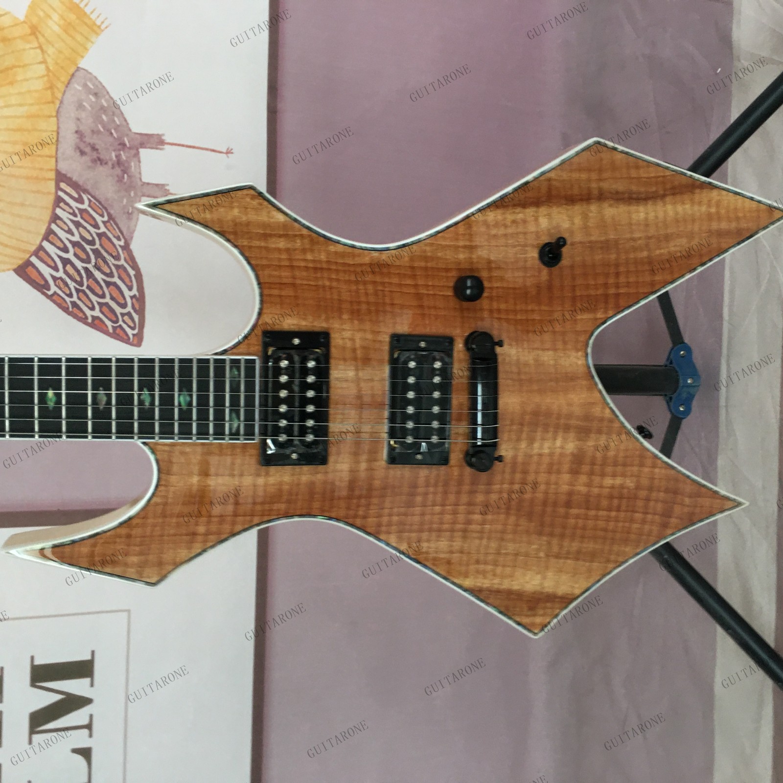 Abalone Inlay Electric Guitar Headstock Veneer Spalted Burl Maple Top Solid Body