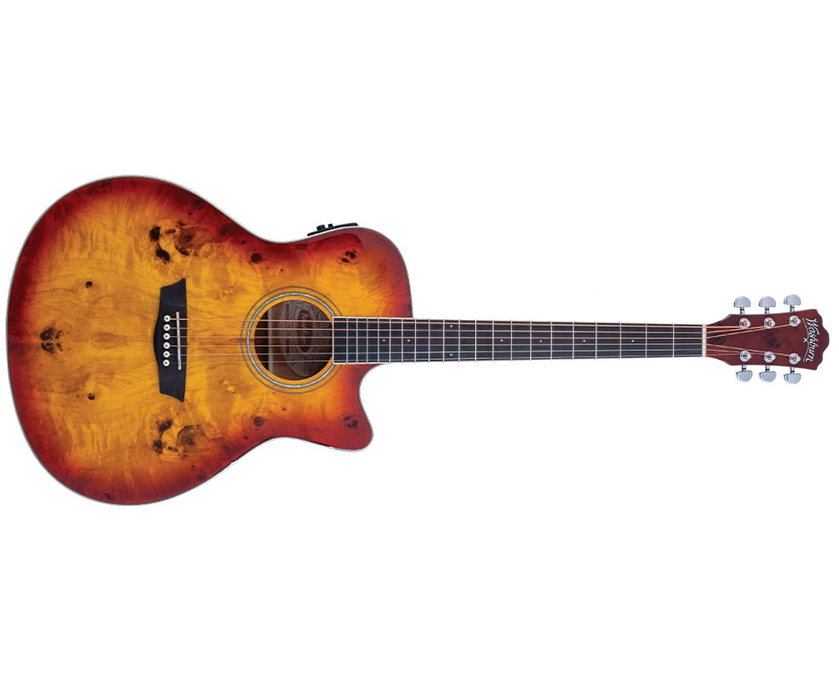 Washburn Deep Forest Burl ACE Cutaway A/E Guitar – Amber Fade Gloss – Open Box