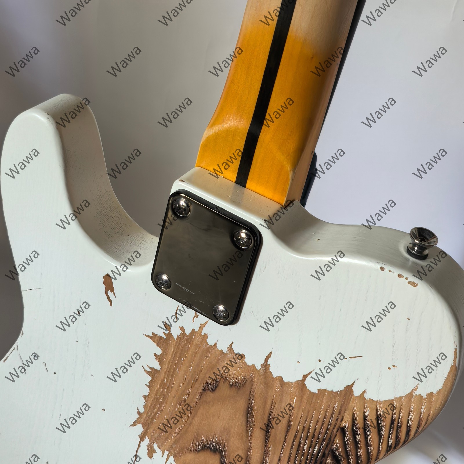 Antique White Guitar Natural Ash Grain Revealed Maple Neck Black Pickguard