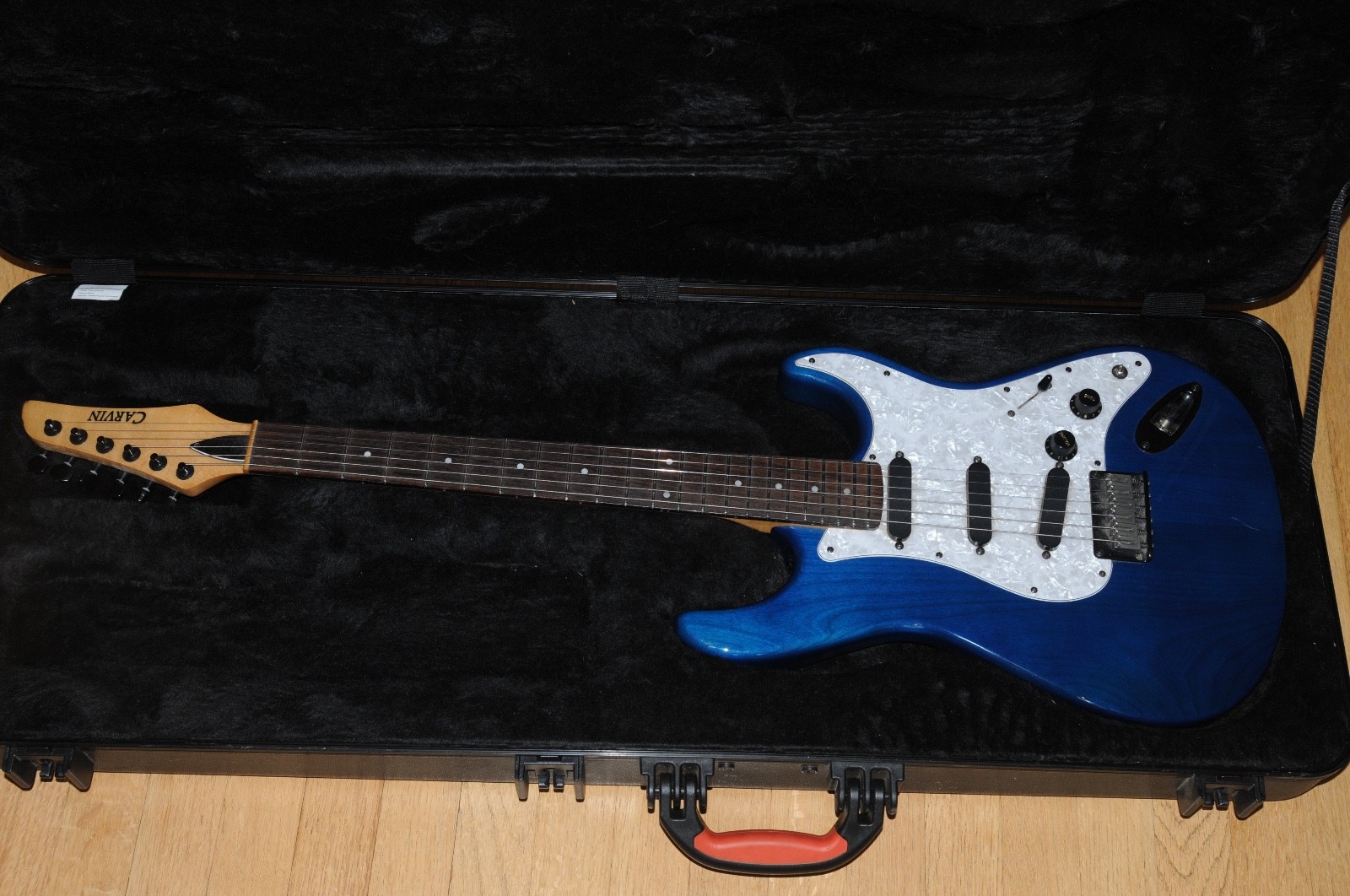 Carvin USA Bolt Strat Style Electric Guitar Translucent Blue Pearloid Pick Guard