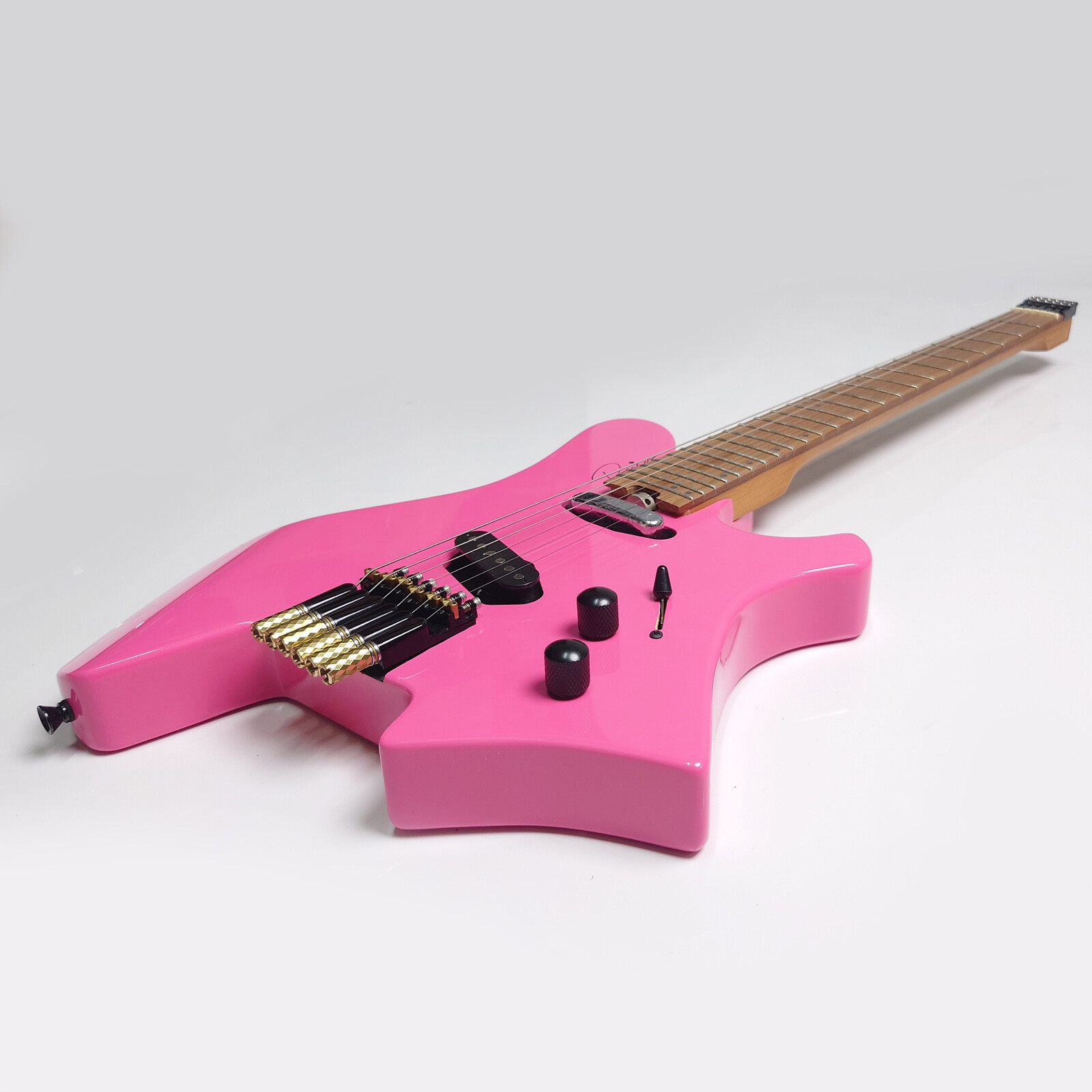6-String Pink Headless Electric Guitar Solid ASH Wood 2 Pickups Maple Fretboard