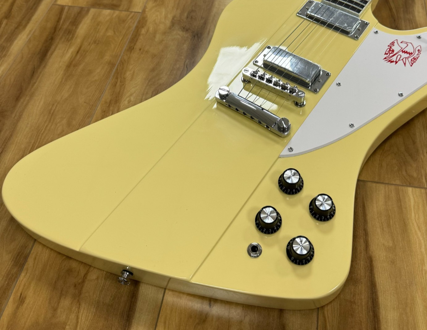 Yellow Firebird Style Electric Guitar Rosewood Fingerboard Fixed Bridge