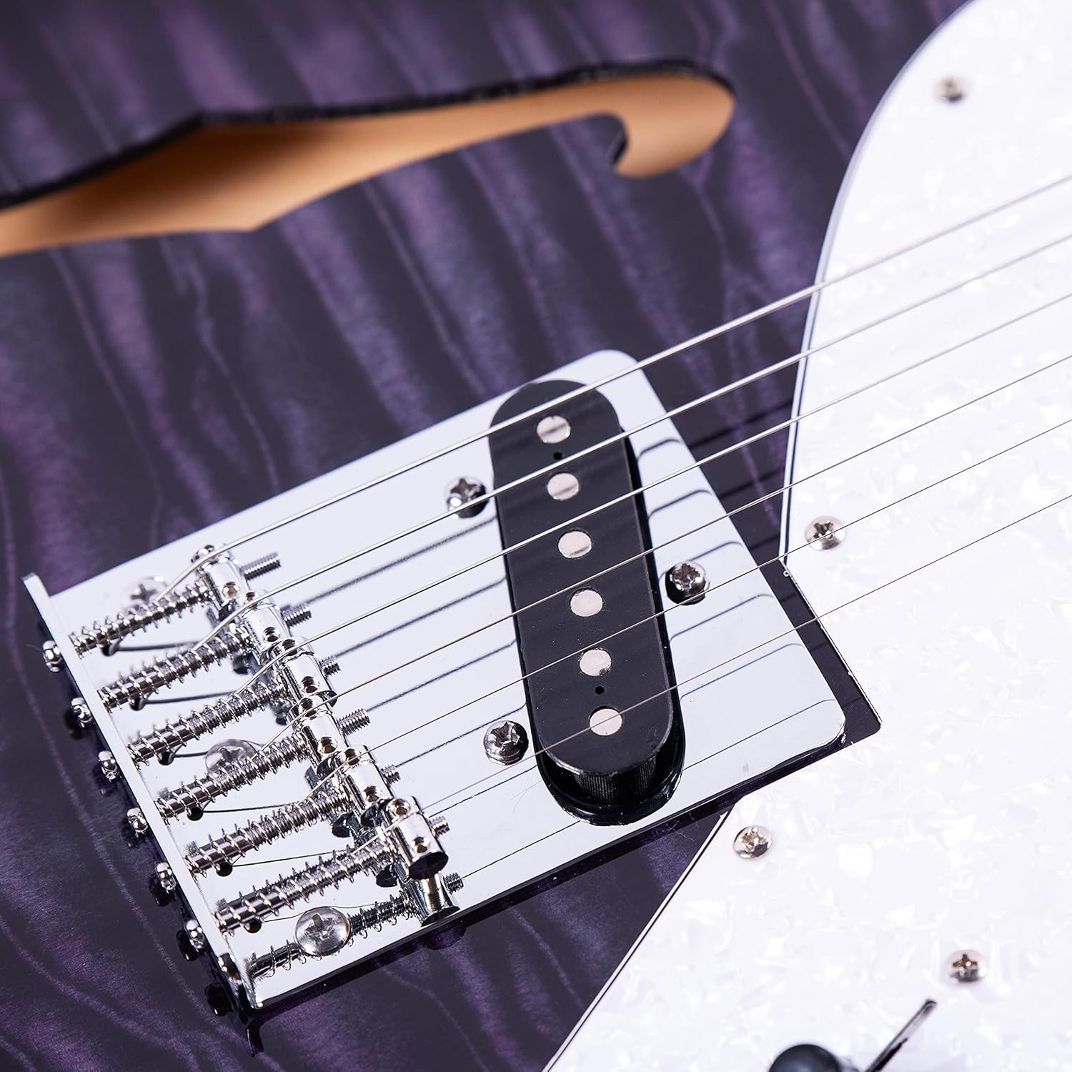 Semi-Hollow Body Electric Guitar, F-Hole Design, Maple Neck