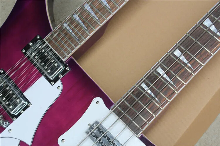 Rare Purple Double Neck Electric Guitar Triangle MOP Fingerboard Inlay 6 strings