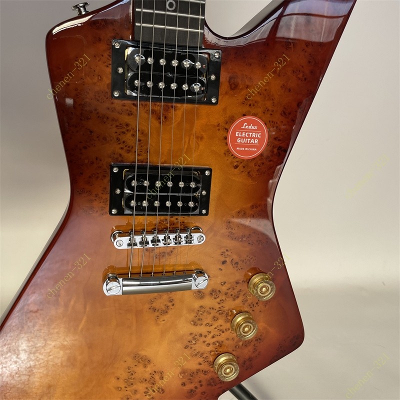 Solid Electric Guitar Stainless Rounded Fret Edge Burl Tree Top Veneer Sunburst