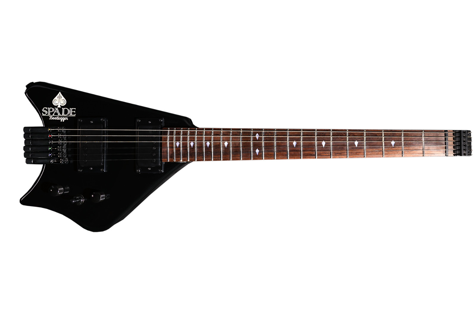 Bootlegger Guitar USA, Black Spade Headless, 24.75″ Short Scale with Hard Case