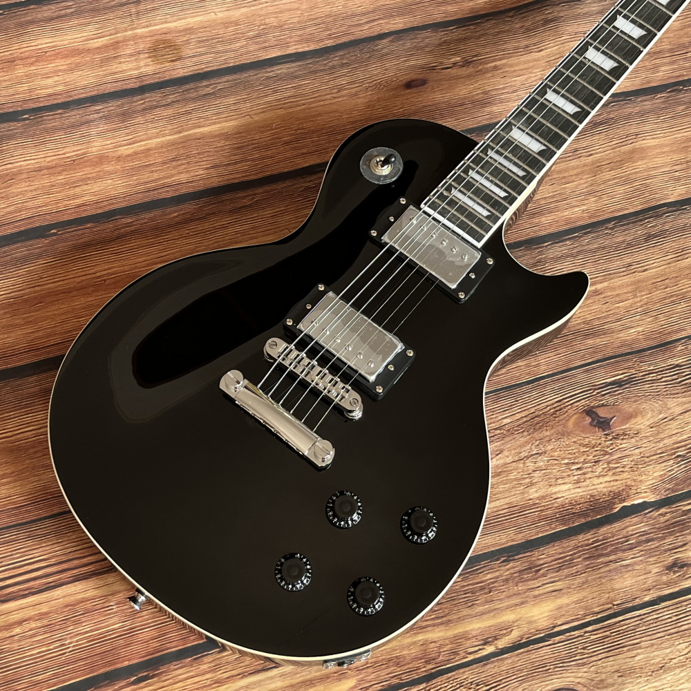 6 strings Black electric guitar Stainless Frets chrome hardware free shipping
