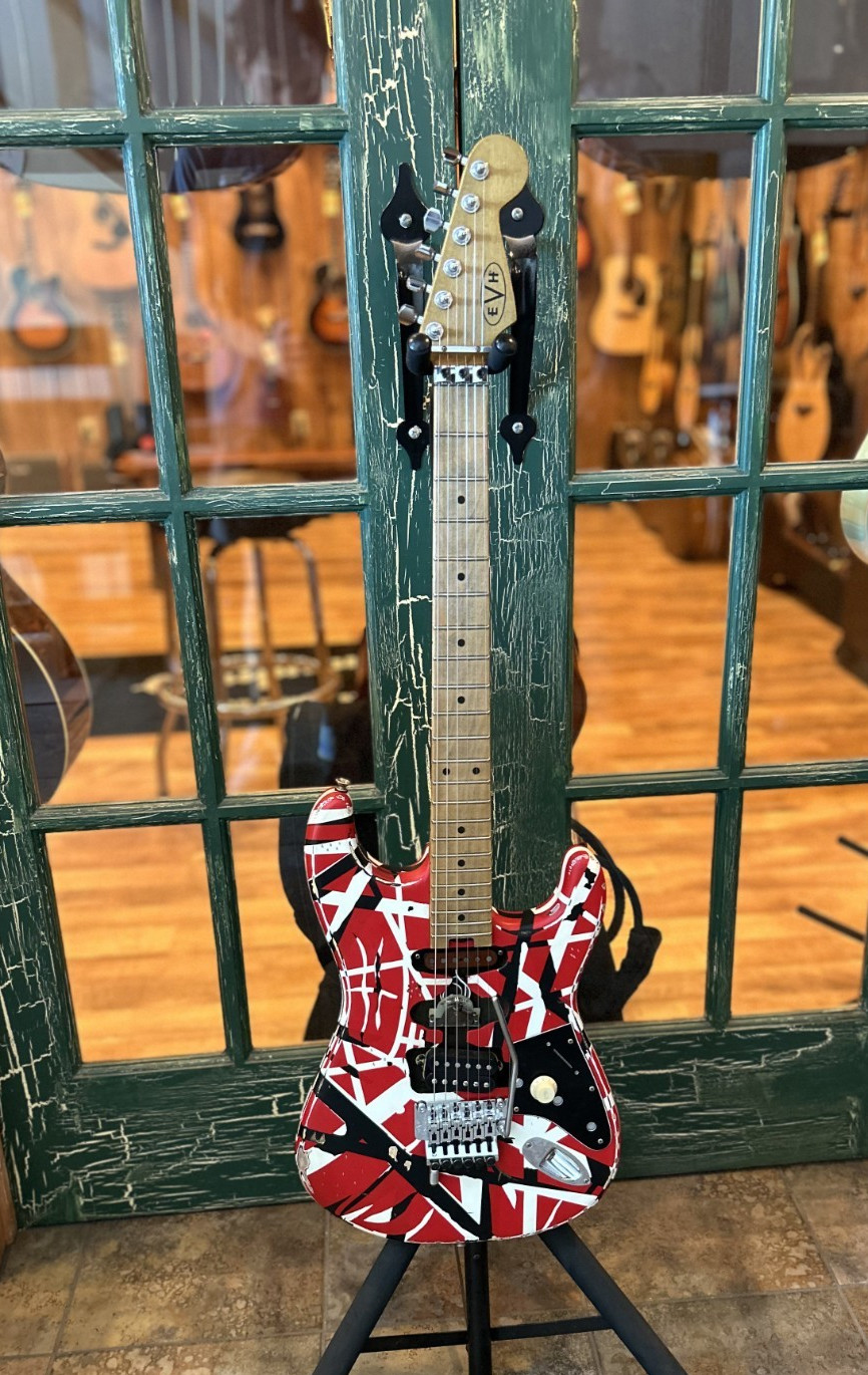 2026 EVH Frankenstein Frankie Strip Series Red and Black Relic Electric Guitar